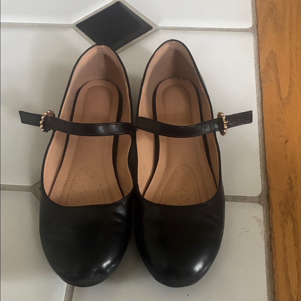 Marshalls Black Mary Jane Flats with Gold Buckle